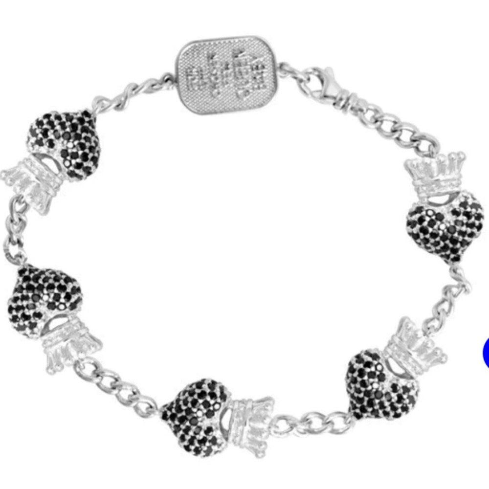 KING BABY Black CZ Hearts - Sterling Silver Bracelet